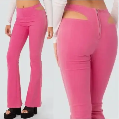 Edikted  Womens Barbiecore Y2K Retro Kira Hip Cutout Flare Pants Size XS Pink