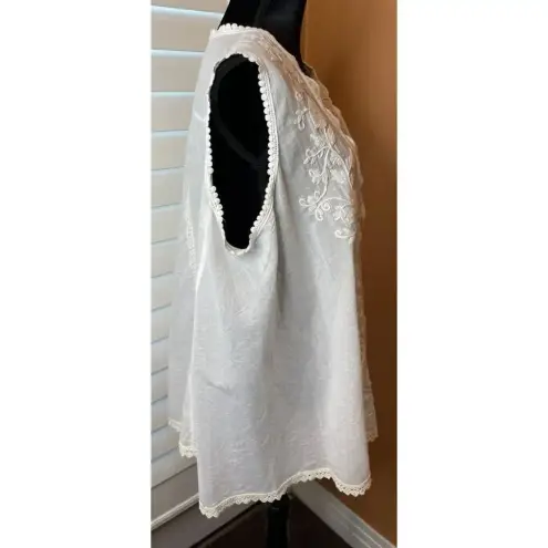 Karyn Seo White Sleeveless Button Up Blouse‎ Floral Embroidery Lace Trim Large Size undefined