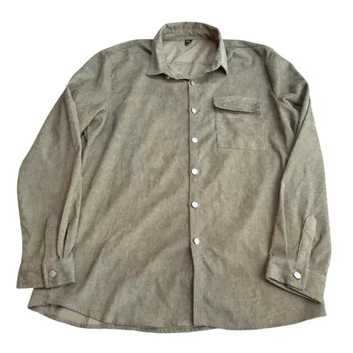 SheIn Oversized Corduroy Textured Shacket Olive Green Casual‎ Fall Staple Size XXL thumbnail 2
