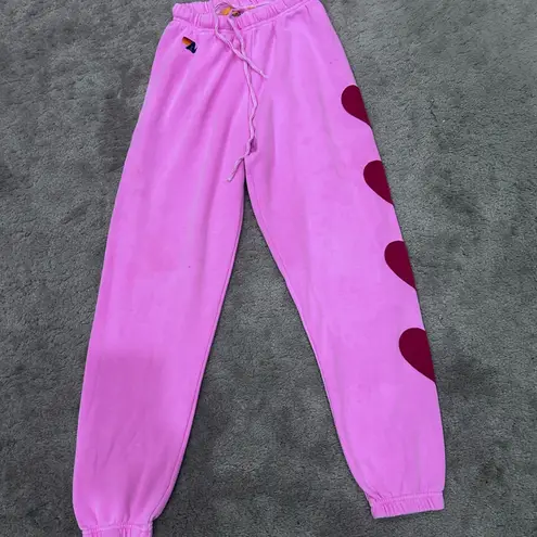 Aviator Nation Rare Neon Pink Heart Stitch Set Hoodie Zip up And Sweatpants XS
