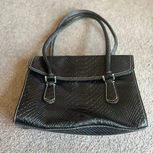 Liz Claiborne  Women’s Black Fuad Leather Snake Skin Pattern Handbag