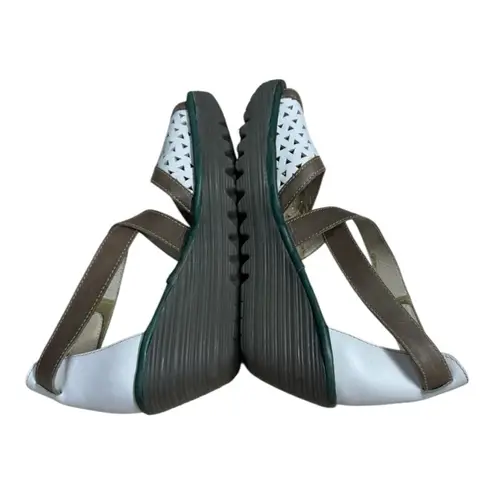 Fly London White Brown Cutout Leather Wedge Sandals Women’s Size 40 US 8-8.5