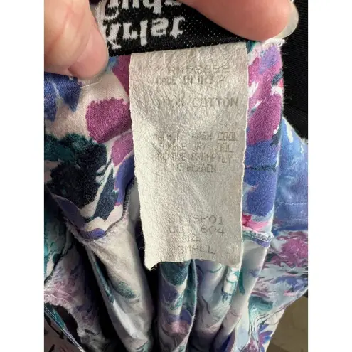 house dress floral pocket zip front purple pink green white