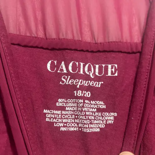 Cacique Sleepwear Burgundy Racerback Tank Top Sleep mini gown Size 18 20