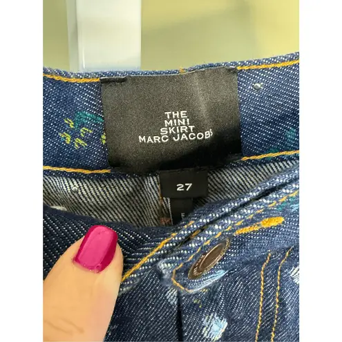 Marc Jacobs  NWT Floral Denim Mini Skirt with Peal Embellishments Size 27