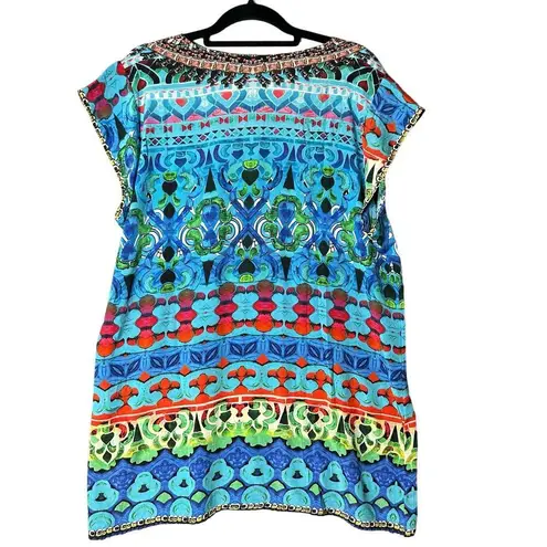 Sakkas Cover Up Womens OS Blue Multi Color V Neck Beach Dress Rhinestones NEW Size undefined