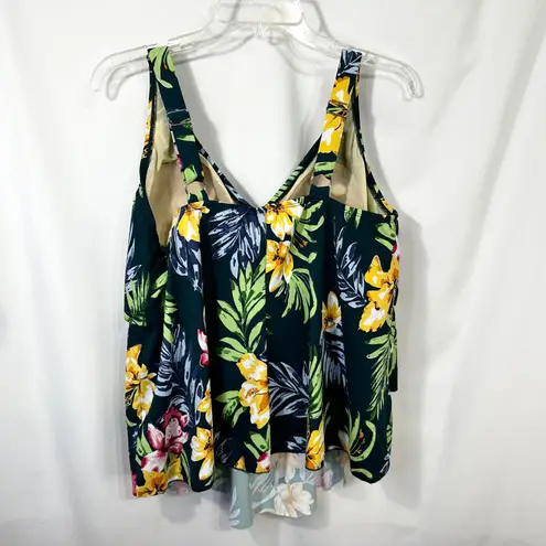 Avenue Plus Size 18 Swim Top Floral Green Tropical Tiered Tankini Swimsuit 1590