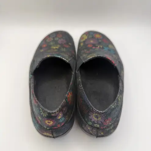 Spring Step Professional Nurse Shoes Black Clogs Flowers Sz 6M Manila Flpwer