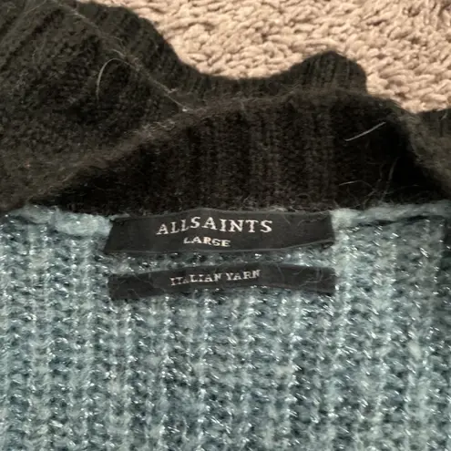 ALLSAINTS Lou Sparkly V Neck Striped Sweater Large Black