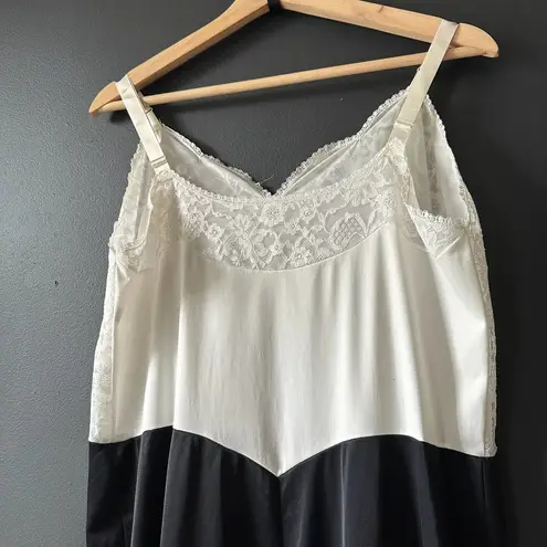 Vanity Fair Vintage  Lace White Black Satin Cami Slip Dress Size 40