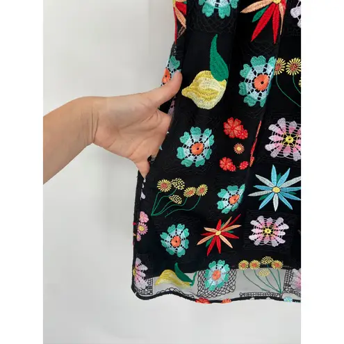 STAUD Sicily Black Flower Fruit Embroidered Sleeveless Shift Mini Dress Sz 0 NWT