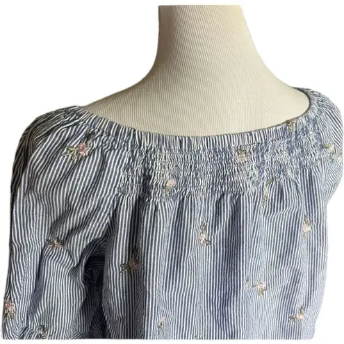 Westport Womens Chambray Striped Floral Embroidered Off Shoulder Top - Sz 1X