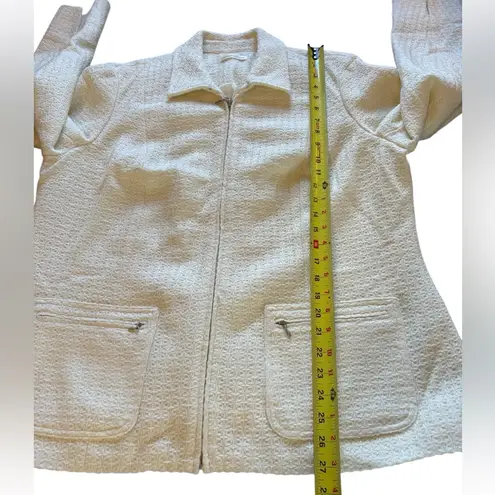 Coldwater Creek Knit Boucle Sweater Jacket Full Zip Collar Cream Ivory Womens XL