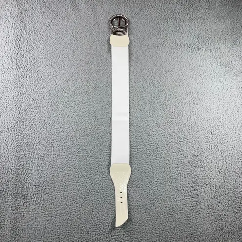 Vintage Y2K Waist Belt Women M/L Elastic Fashion Rhinestone Buckle Statement White