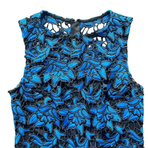Julia Jordan Blue Sheath Midi Dress Sleeveless Crew Neck Crochet Overlay Size 4