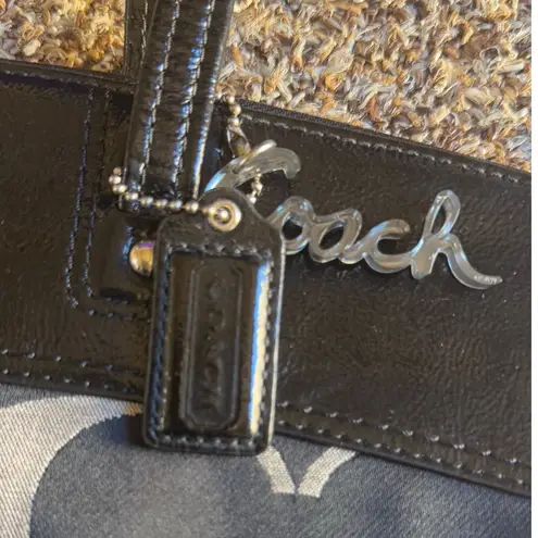 Coach Tote Bag Signature Black Khaki with Patent Leather Trim Purse