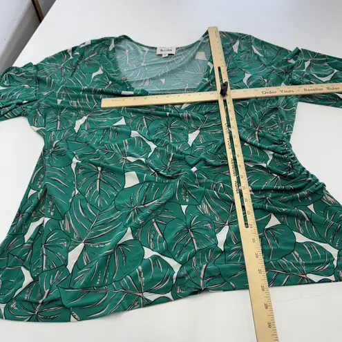 Leota Shirt Womens 2XL Green Leaf Print Stretch Knit Short Sleeve V Neck Top
