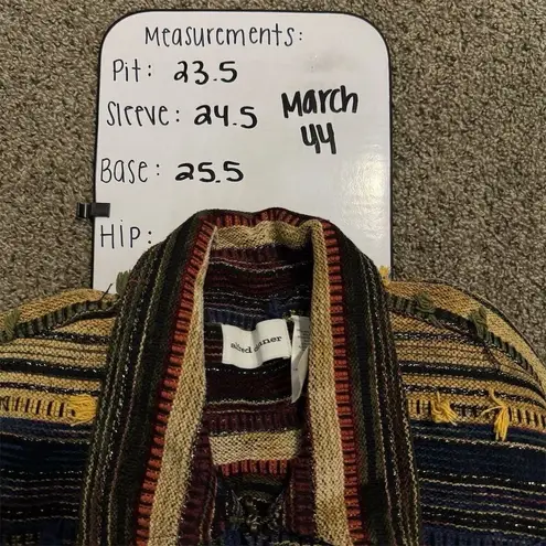 Women's 2XL Vintage Boho Knit striped Jacket Fringe Accents Blue Size 18