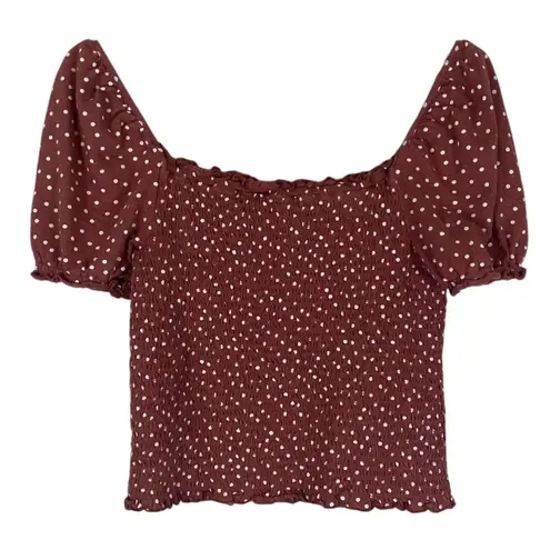 American Eagle Smocked Top Womens M Rust Polka Dot Puff Sleeve Cottagecore Boho Red Size M