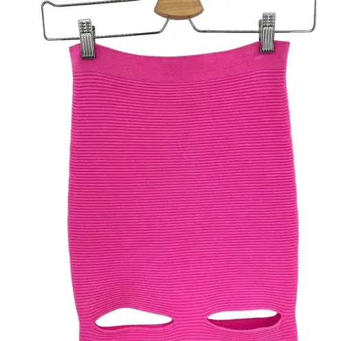 Cushnie et Ochs Pink Ribbed Knit Slash Slit Bandage Skirt Size XS