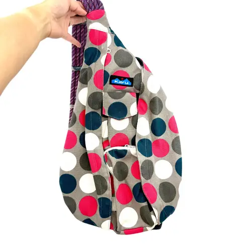 KAVU Rope Sling Bag Polka Dot Gray Pink Teal Shoulder Backpack Purse 0100460