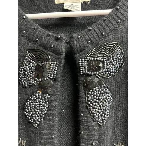 Potomac Collection Embellished Sweater Cardigan Black Bow Shoulder Pads Vintage Size M