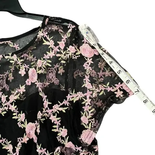 Candalite Dress 1X Black Pink Embroidered Floral Mesh Classic Formal Whimsygoth