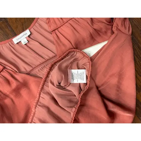 NEW Calligraphie Womens Coral Wrap Blouse Size L Long Sleeves Satin Crepe Boho Orange Size L