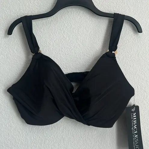 MiracleSuit Underwire Plunge Bra Top in Black, NWT, Size 38 DDD