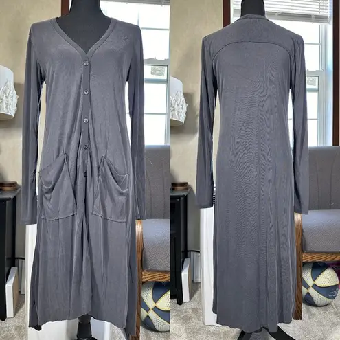 By Together  Long Dress Ribbed Cardigan Button Down Longsleeve V-Neck Gray Size M