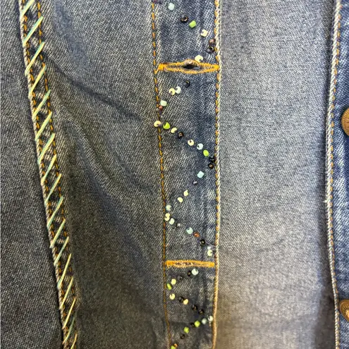 Don’t Mess With Texas Denim Jacket S Beaded Fringe Western Cowgirl Rodeo 90s Blue