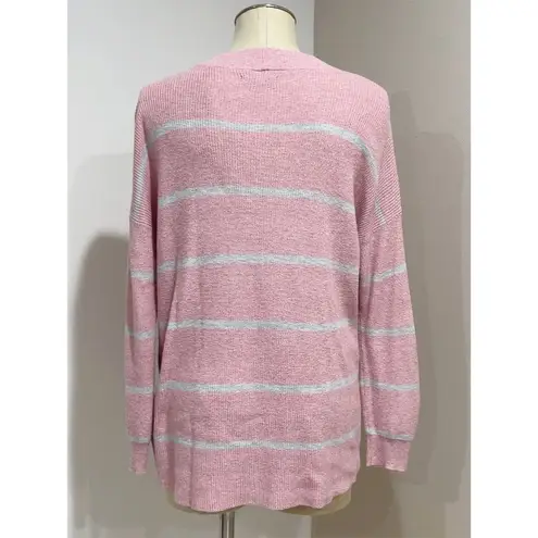 American Eagle Women's Pink/Gray Striped Jegging Fit Crew Neck Sweater Size S