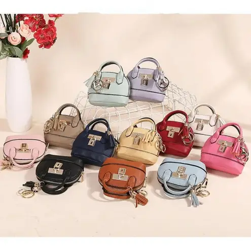 Gold (1) Mini Tote Bag Keychain Coin Purse Pu Leather for Mini Pouch Zipper