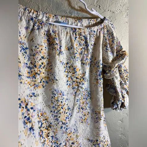 CeCe Cream Ruffled 3/4 Sleeve Blouse eyelet lined colorful floral summer casual