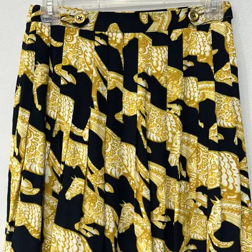 Anthropologie  Maeve Women's Gold/Yellow/Black Horse Pleated Midi Skirt Sz 2