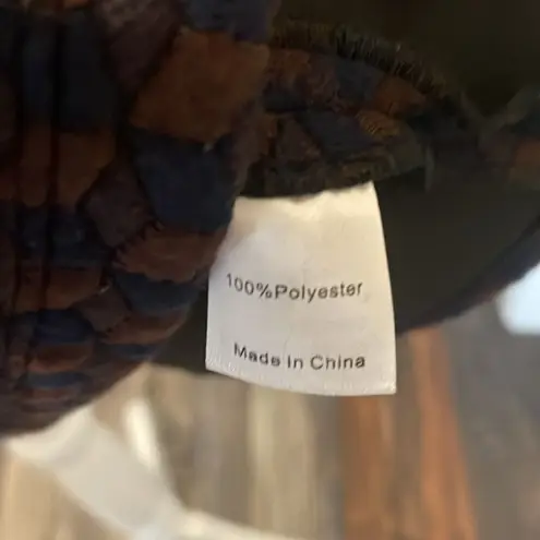 Tuckernuck Navy & Brown Geometric Print Quilted Mock Neck Dress, NWT Blue Size XS