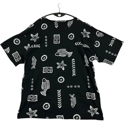 Vintageā Women's Tropical Print Black T Shirt Oversized Crew Neck Beach One Size Size undefined