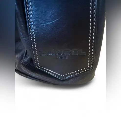 Lancel Paris Large Soft Pebbled Leather Hobo Shoulder Bag Black Single Strap Bag