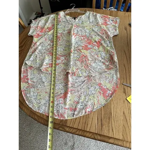 Sami & Jo Floral Print High Low Semi Sheer V Neck Blouse Size XL
