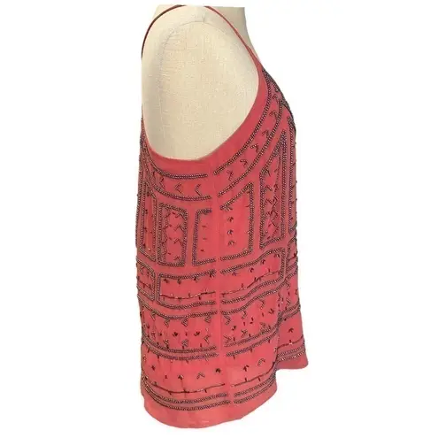 Lord & Taylor Dex Beaded Sheer Lined Boho Chic Cami Coral Racer Back Size XS Pink