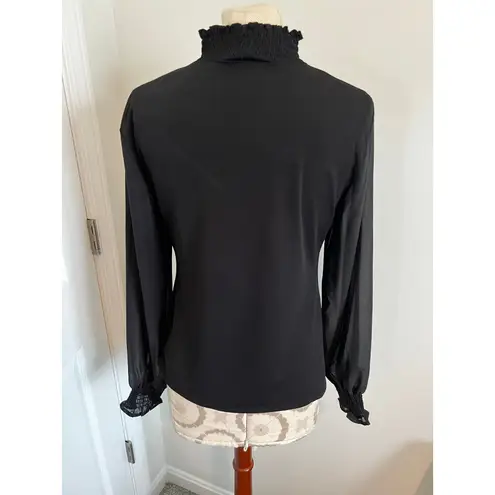Belldini Long Sleeve High Neck Blouse with Sheer Sleeves Small Black