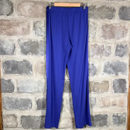 St. John Women's Blue Side Panel Satin Trim Pants Pull On Size Small Lightweight