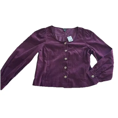 Versona Corduroy Top NWT Small Button Front Crop Puff Shoulder Square Neck