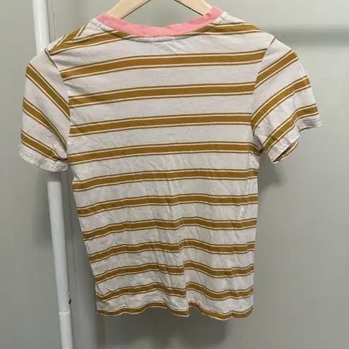 Billabong  Yellow and White Striped Shortsleeved Tee size small