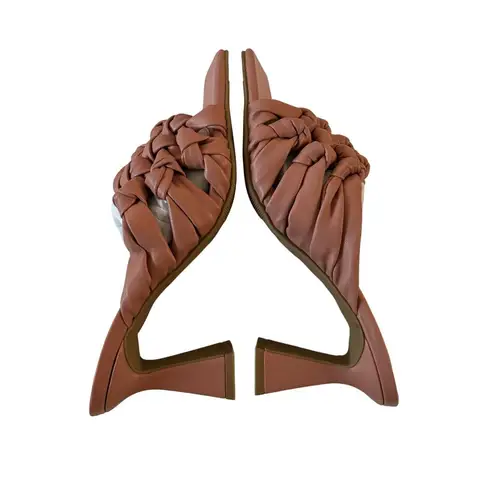 Open Edit Women’s Quinn Pink Dawn Knotted Straps Flared Heel Sandals Size 5.5