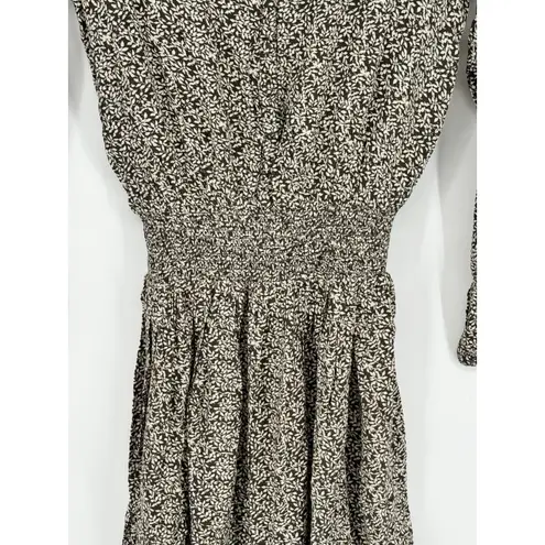 Faherty Dress Brown Montara Leaf Batik Long Sleeve Mini Smocked Swing Flowy XXS