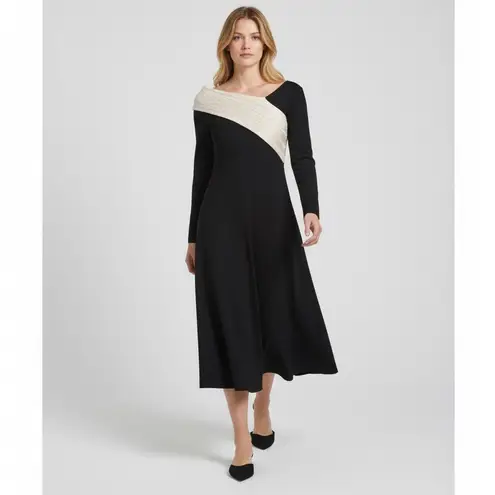 Dalia Macphee Long Sleeve Asymmetrical color block Maxi Sweater Dress black Sz M Size M