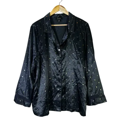 Thalia Sodi Satin Pajama Pants Set Womens XXL Black Gold Lace Trim Luxe Lounge