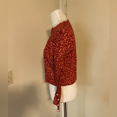 1970's Vintage VICTORIAN Edwardian Style CALICO Prairie Blouse Red Size XS