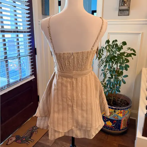Fashion On Earth NWOT Striped Beige Layered Ruffle Dress with Belt & Pockets